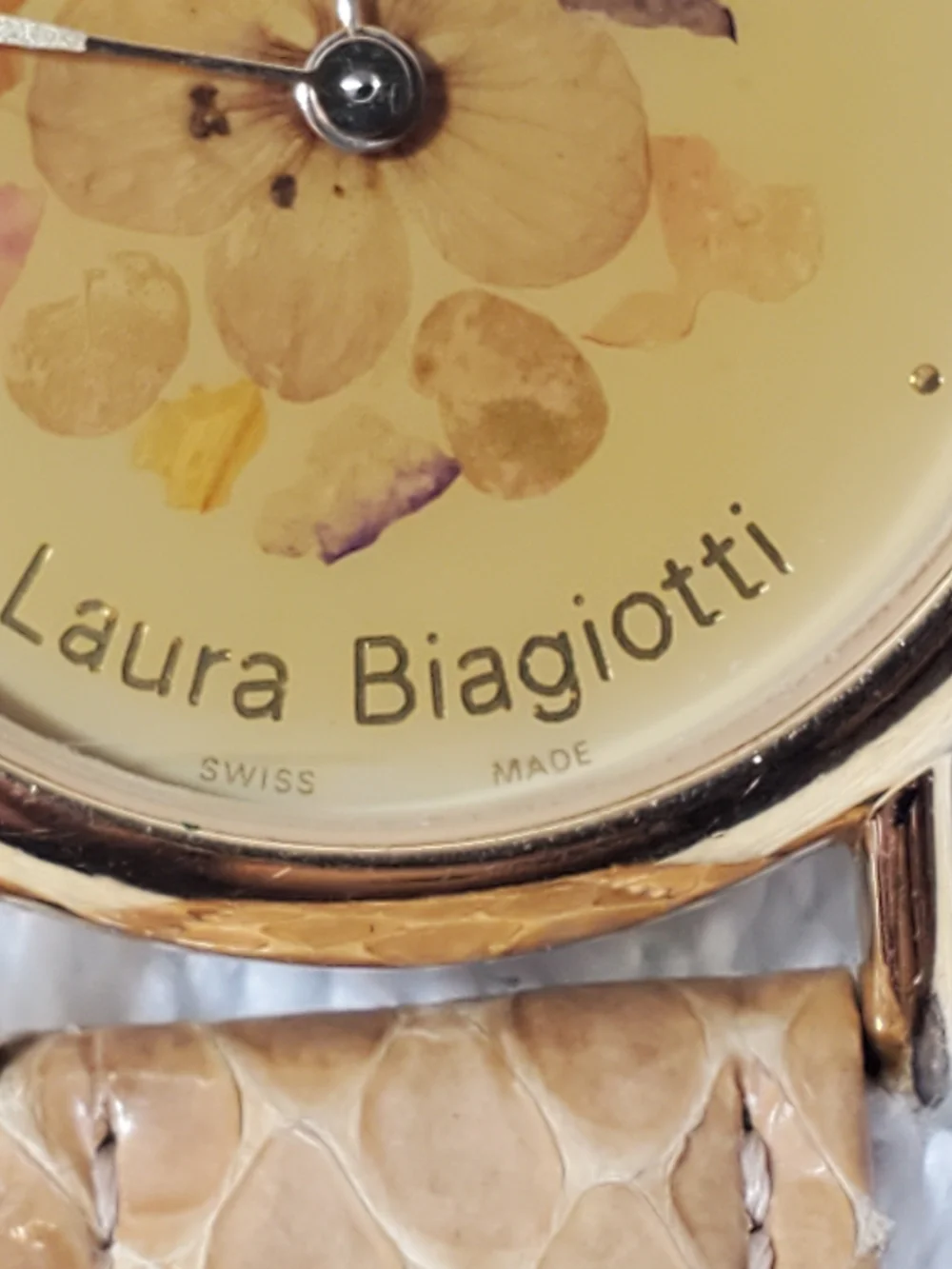 Vintage Laura Biagiotti Gold Plated Women's Watch Pressed Flowers Swiss Made